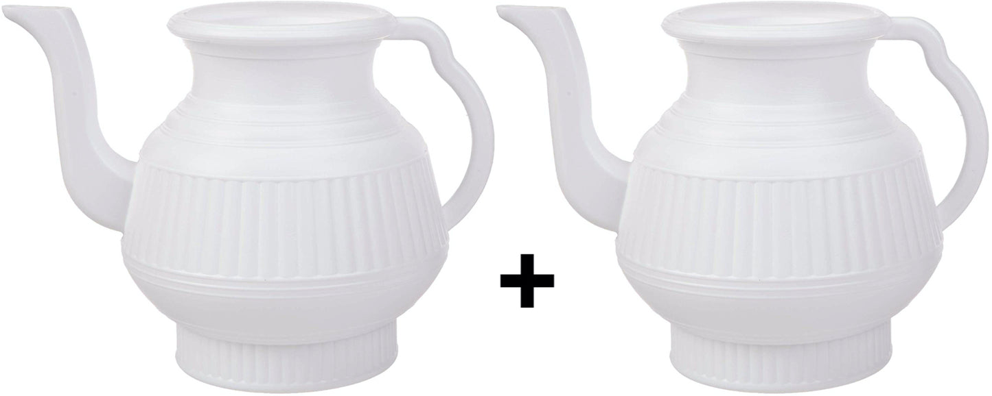 Pair of White & White Lota | Bodna | Toilet Wash Jug | 2.25 Liters