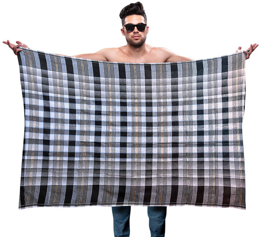 Men’s Sarong | Lungi | 100% Cotton | Unsewn | White & Black