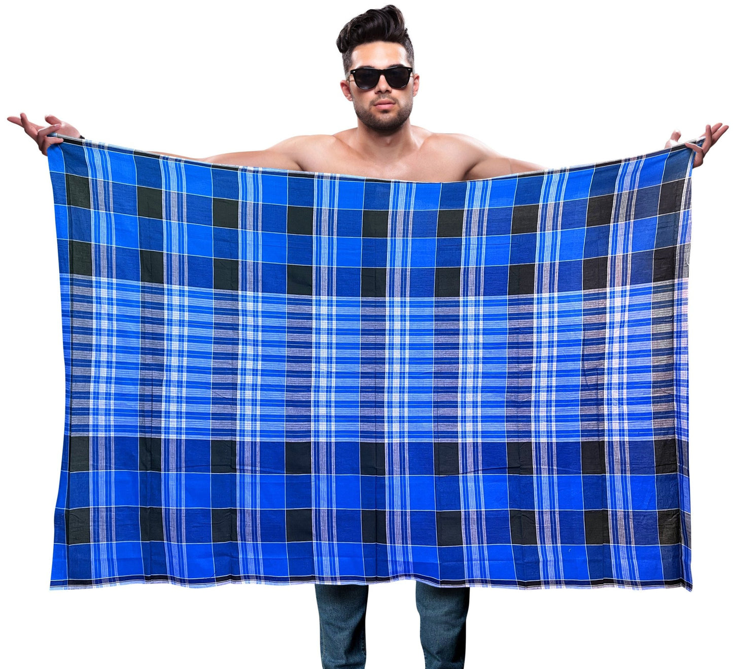 Men’s Sarong | Lungi | 100% Cotton | Unsewn | Blue - Desify